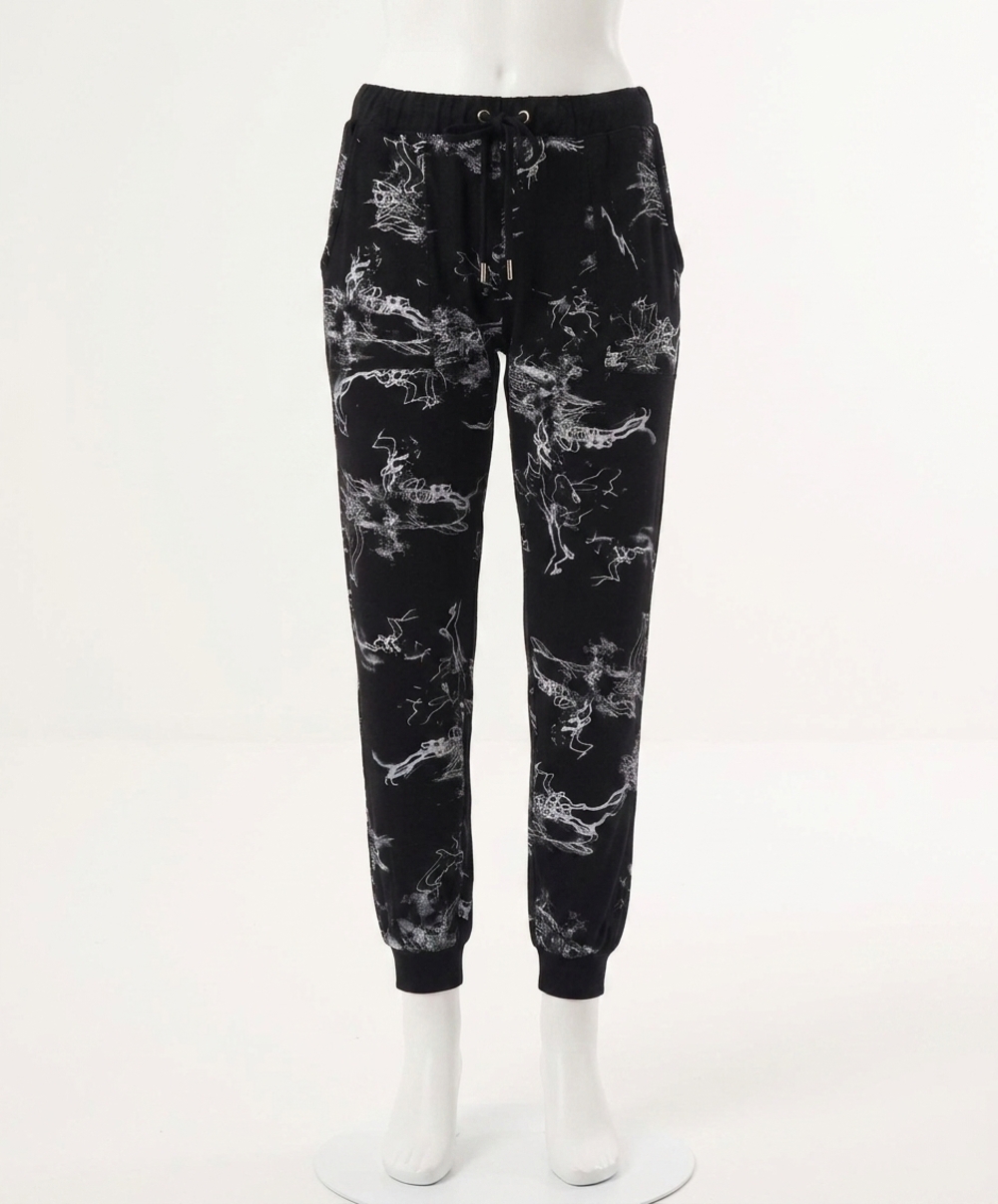 NEW FRENCH KYSS women's abstract print jogger in black/white